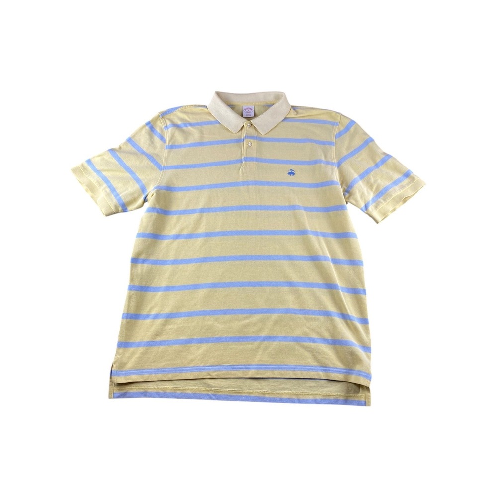 Brooks Brothers Mens XL Yellow Blue Striped Polo Shirt Original Fit Cotton